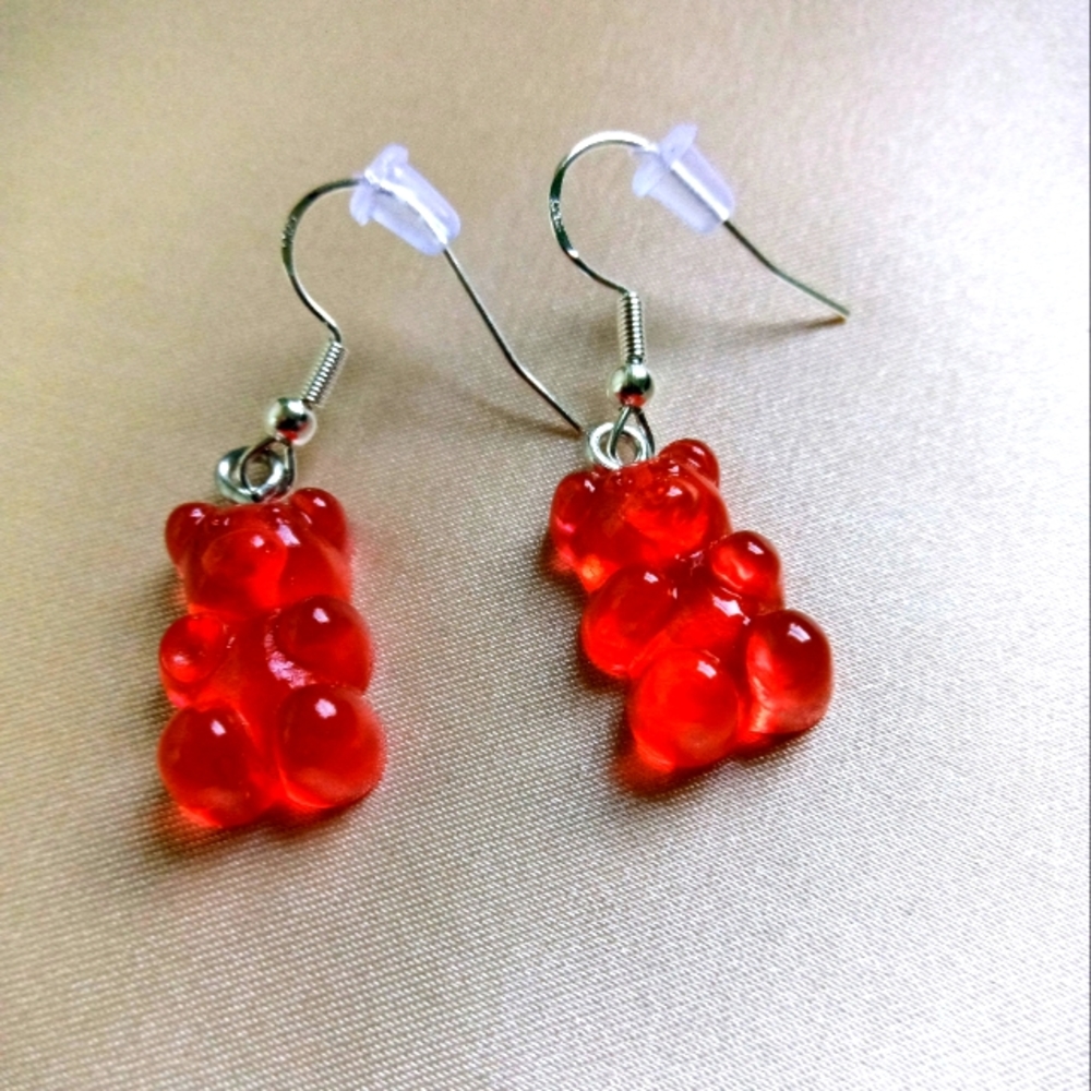 Handmade red gummy bear earrings